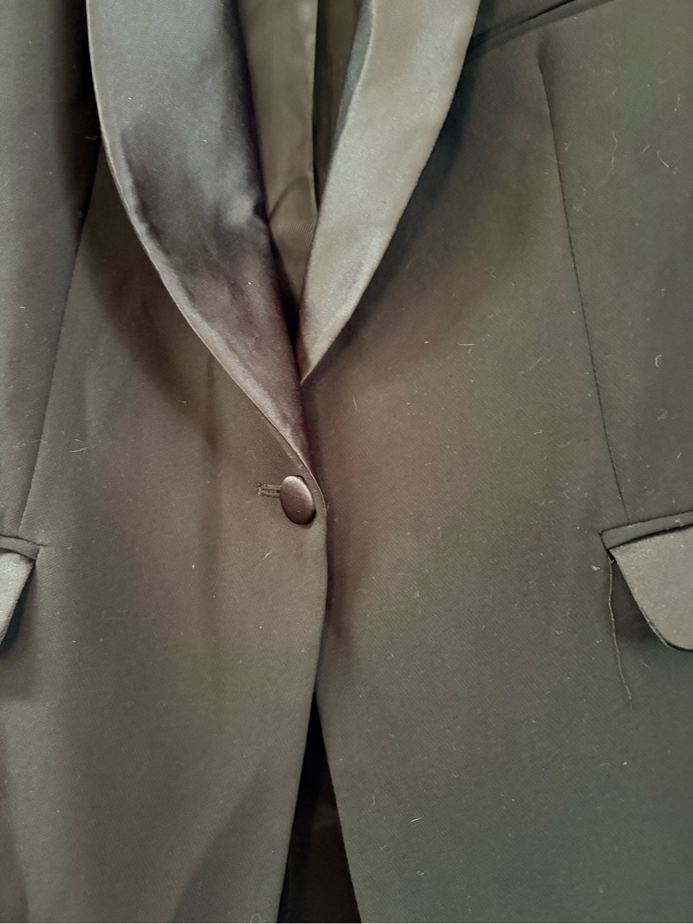 ZARA Women’s Black Tuxedo Blazer Satin Shawl Lapel Tailored One Button Jacket XL - Picture 7 of 13